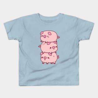 Cute Three Little Pigs Stacked Together Funny Kids T-Shirt